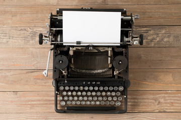 Top view of retro style typewriter in studio