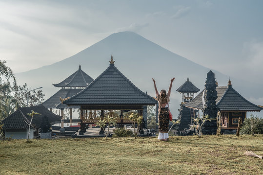 Woman near Lempuyang temple in Bali, Indonesia.