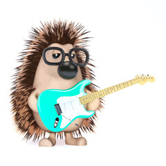 Vector 3d Hedgehog plays electric guitar