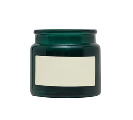 emerald green bottle with empty label isolated on white
