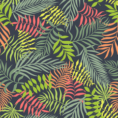 Tropical background with palm leaves. Seamless floral pattern. Summer vector illustration