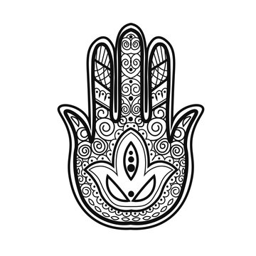 Mehnditraditional ind ian ethnic symbol with hand. Good for henna design, fabric, textile, t-shirt print or poster.