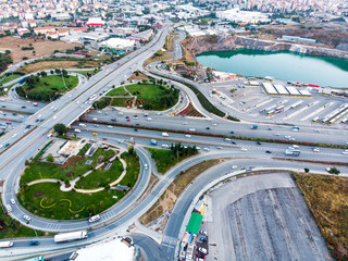 Aerial Drone View of Istanbul Kartal Highway Intersection / Interchange
