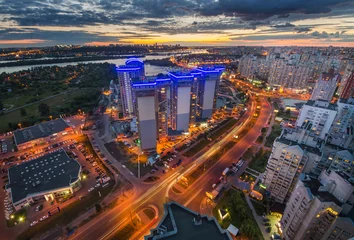 Wandcirkels tuinposter Night Kiev city center view, Kiev, Ukraine © Mariana Ianovska