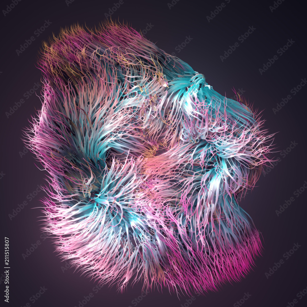 Fototapete curl noise flow abstract colored lines, 3d rendering