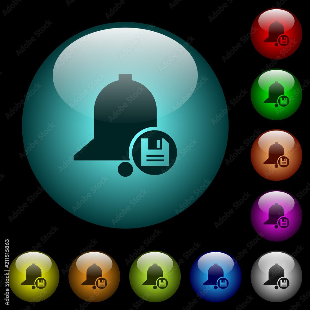 Poster save reminder icons in color illuminated glass buttons
