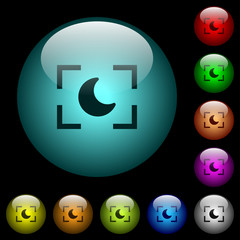 Camera night mode icons in color illuminated glass buttons