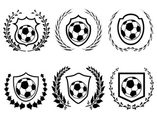 soccer shield with laurel wreath icons set