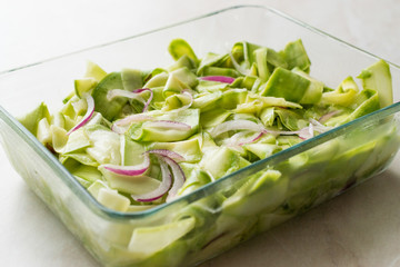 Turkish Squash Zucchini Slices cut with Knife / Kabak Siyirma