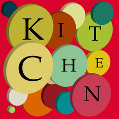 colored balls with 3d effect contain the letters that make up the word kitchen