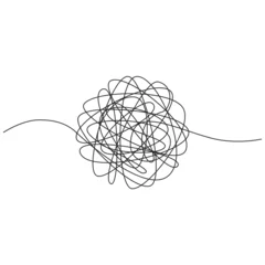 Fotobehang Hand drawn tangle of tangled thread. Sketch spherical abstract scribble shape. Vector illustration isolated on white background © Ihor