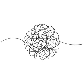 Hand drawn tangle of tangled thread. Sketch spherical abstract scribble shape. Vector illustration isolated on white background