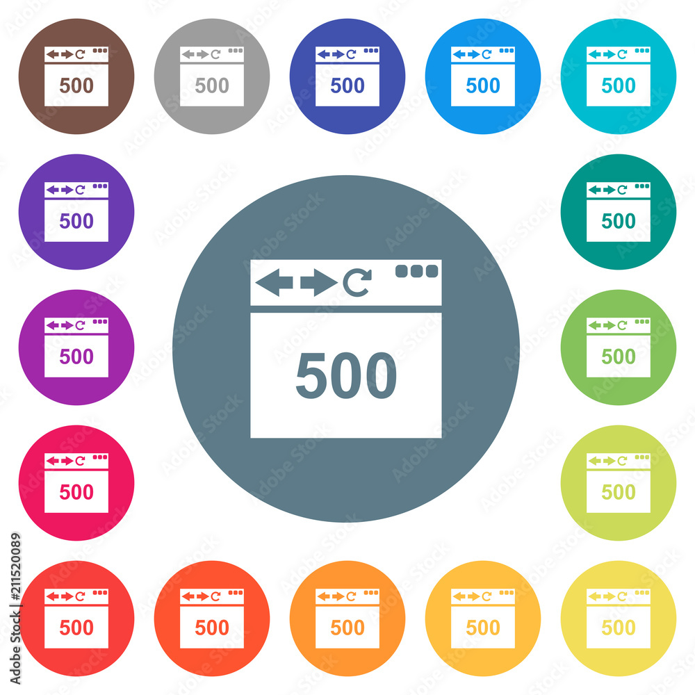 Aufkleber browser 500 internal server error flat white icons on round color backgrounds