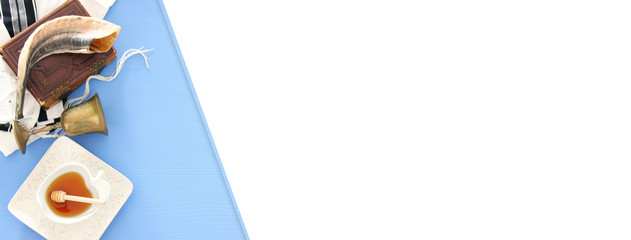 Rosh hashanah (jewish New Year holiday) concept. Traditional symbols.