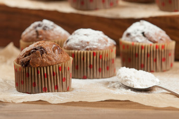 Home Baked Chocolate Banana Coconut Muffins.
