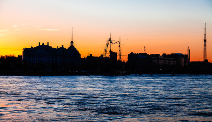Fototapeta premium Bank of the Neva in St. Petersburg at sunset