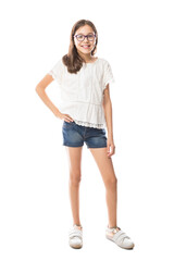 Little girl isolated on a white background