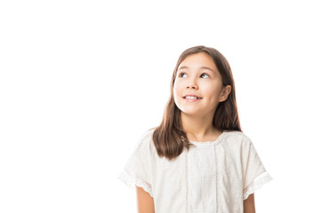 Pretty girl looking away isolated on white
