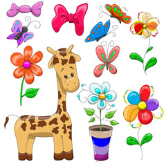 Set of children's characters flowers bow-tie butterflies. print foodball wallpaper. vector illustration.