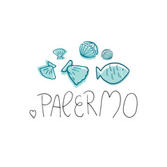 Palermo city cartoon hand drawn illustration. Cute Travel concept. Sicily island, Italy