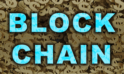 text blockchain in dollar symbol background 3d rendering