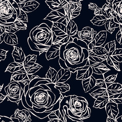 Seamless floral pattern with blooming roses and leaves_Chalkboard