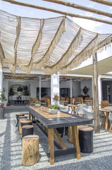 Traditional Greece small street tavernas, Santorini island
