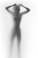 Human female body silhouette. Angry, shouting, screaming face, woman stands, and tears her hair.