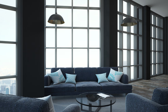 minimalistic furniture in loft room