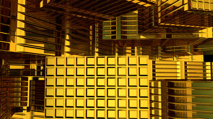 Abstract gold cubic geometric futuristic background 3d rendering computer simulation