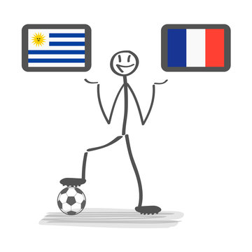 Football - soccer background happy man keep flag, vector stackman uruguay vs france quarter final 1/4