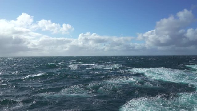 Aerial shot of stormy ocean - windy sea with waves