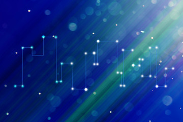 Abstract blue background.Digital signal transmission with colorful defocused glitter bokeh and...