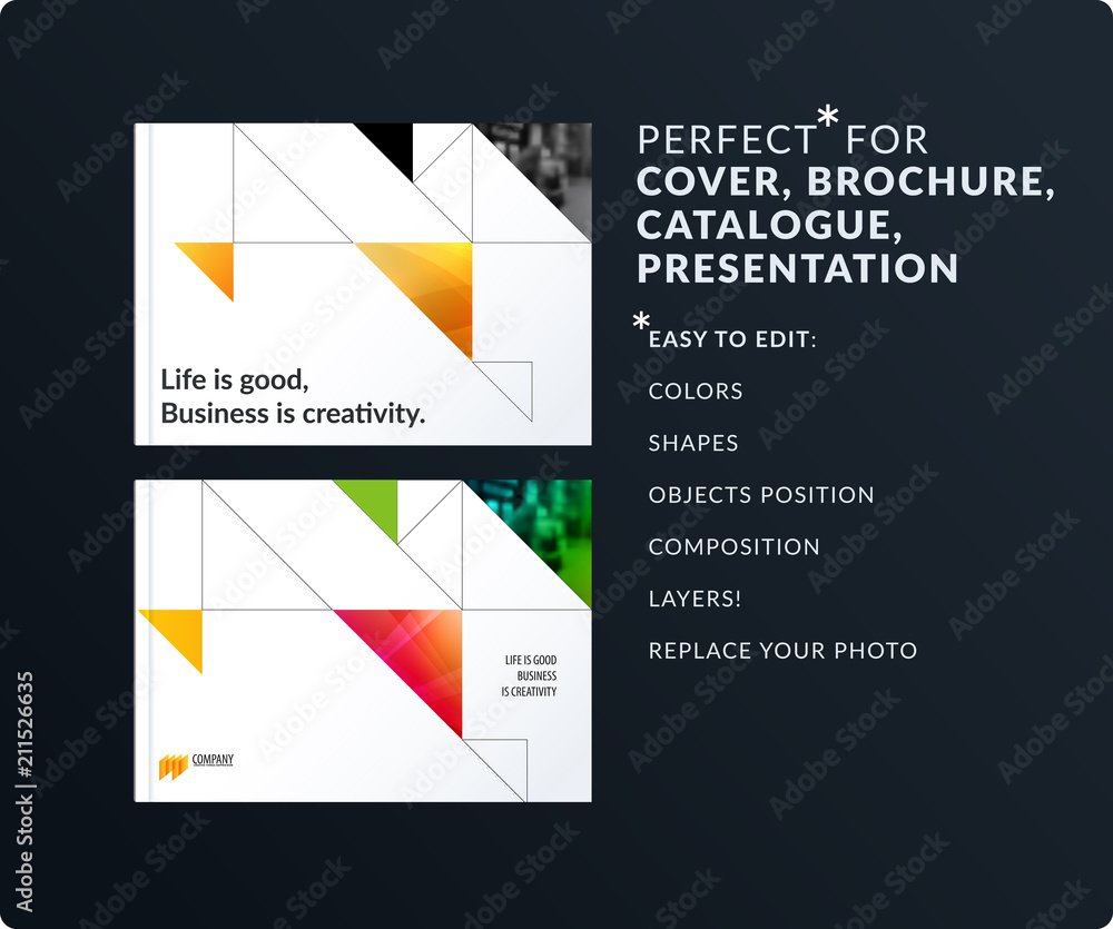 Leinwandbilder square design presentation template with colourful triangles and shadows. abstract vector set of mod