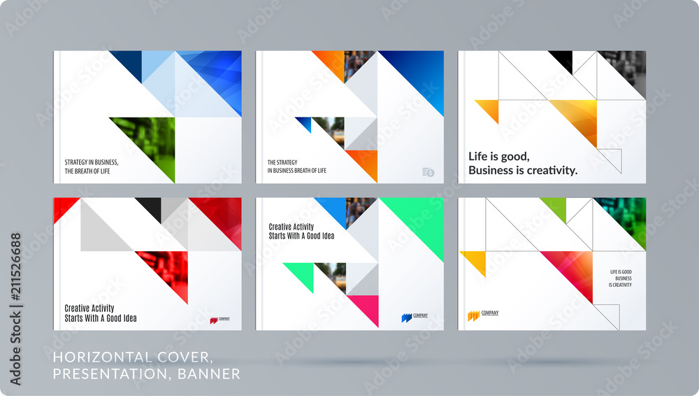 Leinwandbilder square design presentation template with colourful triangles and shadows. abstract vector set of mod