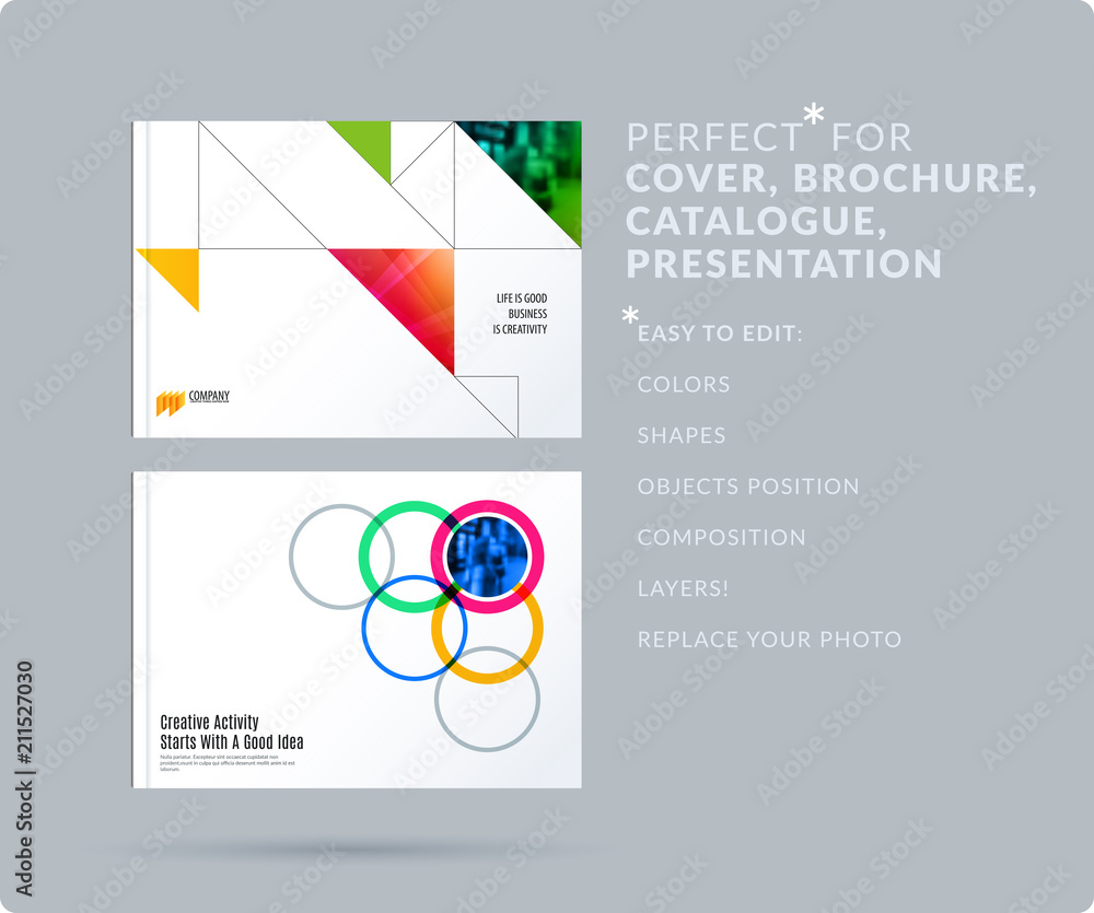 Leinwandbilder square design presentation template with colourful triangles and shadows. abstract vector set of mod
