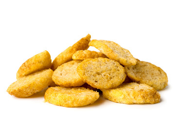 Crispy crackers on a white background, close-up.