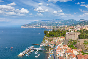 Aerial view of coastline Sorrento and Gulf of Naples, Italy