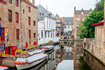 Brugge streets with canals in the early morning