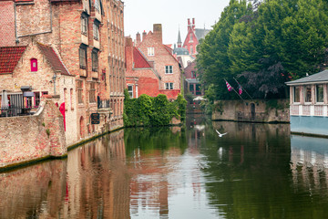 Brugge streets with canals in the early morning