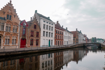 Fototapeta na wymiar Brugge streets with canals in the early morning