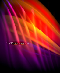 Neon glowing wave, magic energy and light motion background. Vector wallpaper template