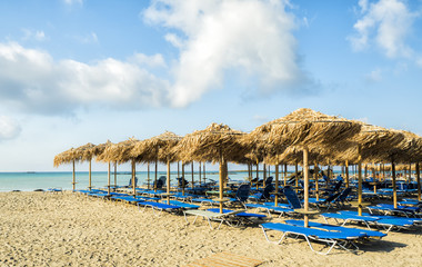 Empty beach early in the morning at Elafonisi Lagoon, Crete Island, Greece