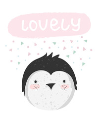 Vector poster with funny penguin and cute text