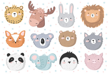 Vector set of cute doodle stickers with funny animals