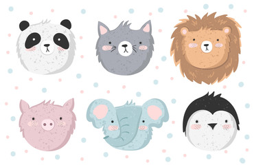 Vector set of cute doodle stickers with funny animals