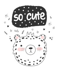 Vector doodle poster with funny leopard and cute text