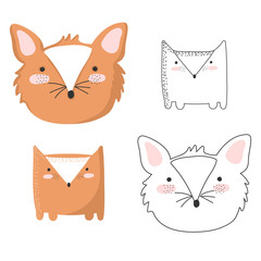 Vector collection of cute doodle foxes. Adorable objects isolated on background