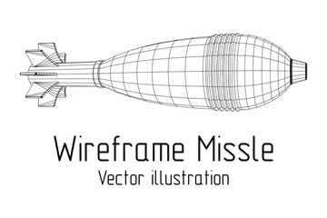 Missile, nuclear bomb or mortar mine Wireframe low poly mesh vector illustration