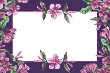 floral frame, watercolor weigela flower texture pattern background